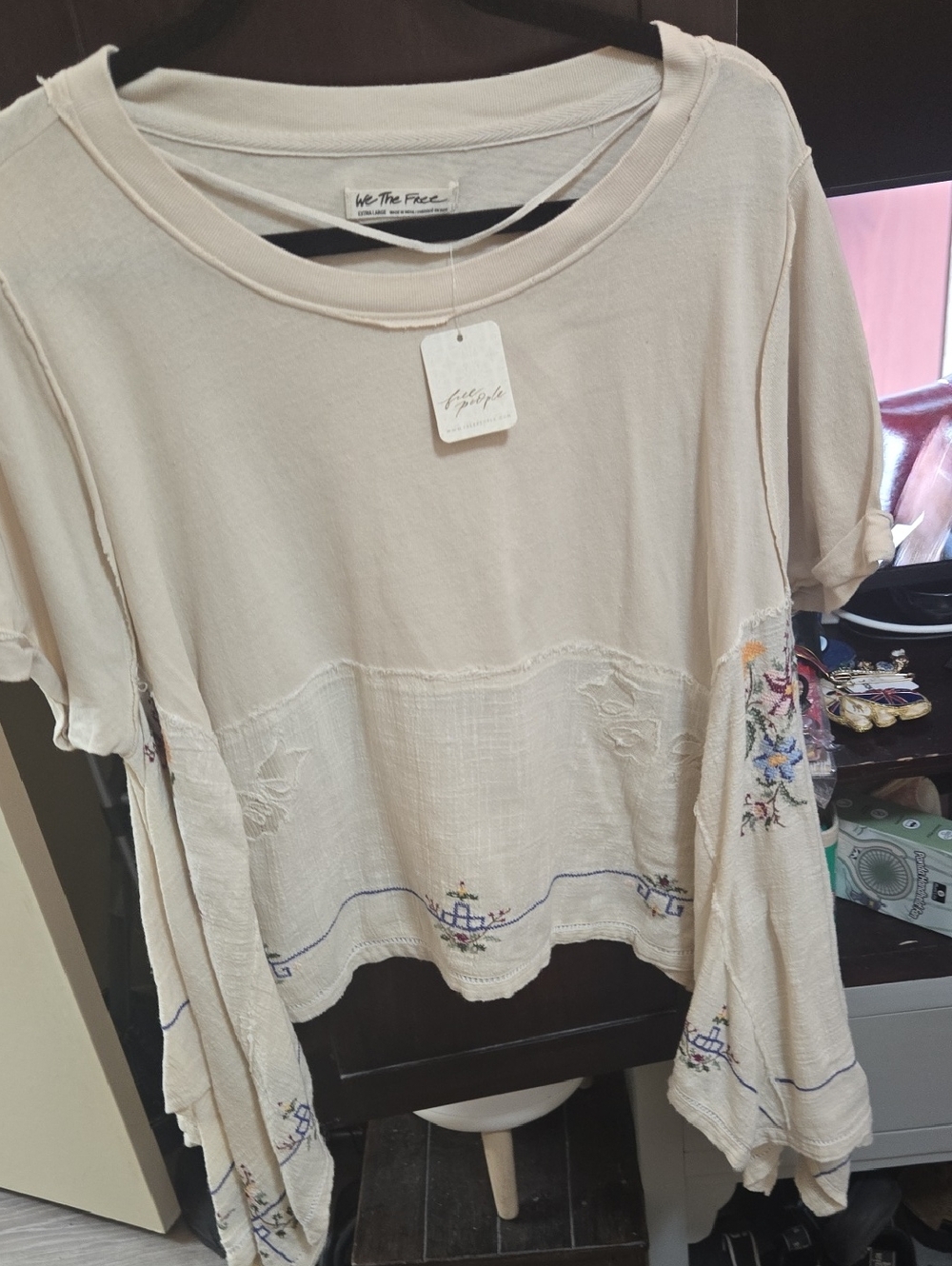 We The Free Cream Embroidered Boho Tunic